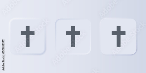 Grey Christian cross icon isolated on grey background. Church cross. Set icons in square buttons. Vector