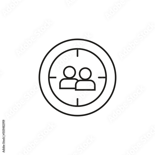 Minimalist line art icon of two people in a crosshair, symbolizing audience targeting, user focus, customer segmentation, or marketing strategy in business or digital applications.