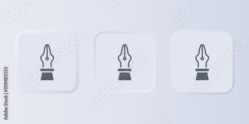 Grey Fountain pen nib icon isolated on grey background. Pen tool sign. Set icons in square buttons. Vector