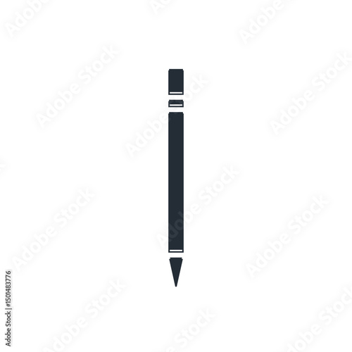 Black Pencil with eraser icon isolated on white background. Drawing and educational tools. School office symbol. Vector