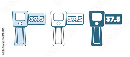 Blue Digital contactless thermometer with infrared light icon isolated on white background. Vector