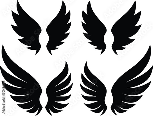 Flat design angel wings silhouette set vector design, New angel wings silhouette vector design illustration