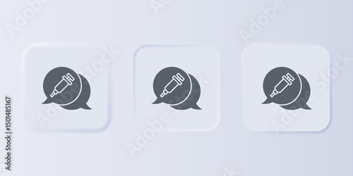 Grey Addiction to the drug icon isolated on grey background. Heroin, narcotic, addiction, illegal. Sick junkie with a syringe and medical pills. Set icons in square buttons. Vector