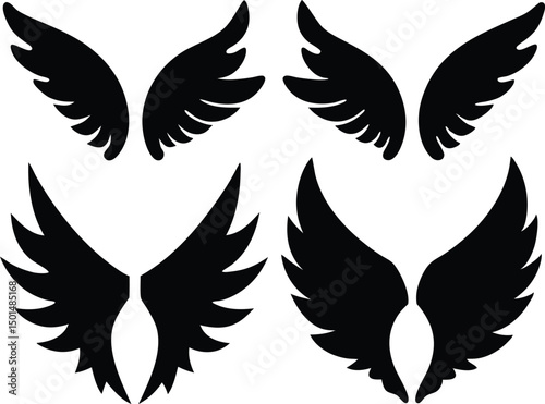 Flat design angel wings silhouette set vector design, New angel wings silhouette vector design illustration