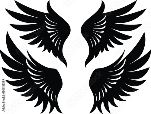 Flat design angel wings silhouette set vector design, New angel wings silhouette vector design illustration