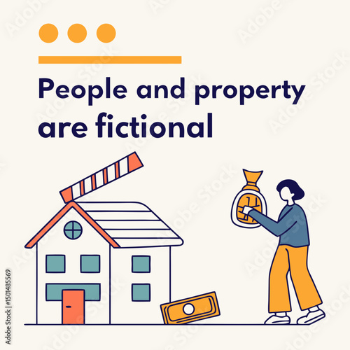 Fictional person taking money and house illustration