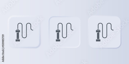Grey Braided leather whip icon isolated on grey background. Set icons in square buttons. Vector