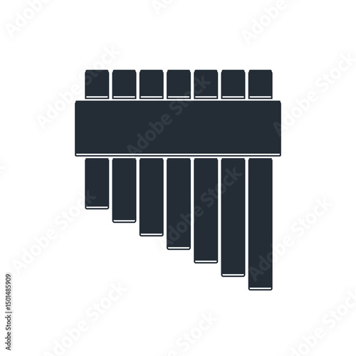 Black Pan flute icon isolated on white background. Traditional peruvian musical instrument. Zampona. Folk instrument from Peru, Bolivia and Mexico. Vector