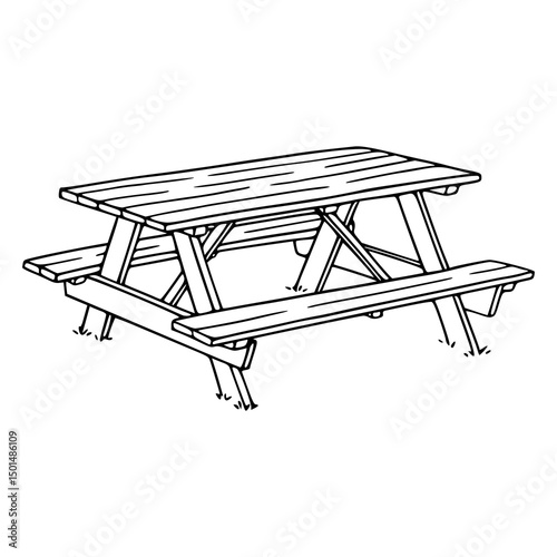 outdoor picnic bench line art