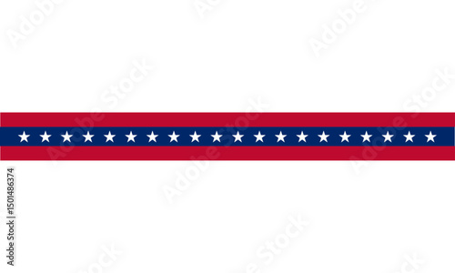 USA Flag Ribbon patriotic design with star pattern border ideal for Memorial Day, Veterans Day celebration. Perfect for social media post, event decoration Red, white and blue themed vector graphic.