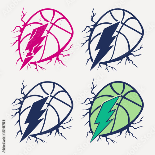Basketball lightning bolt cracked design four colors