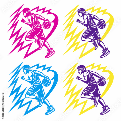 Energetic basketball player dribbling fast action sport