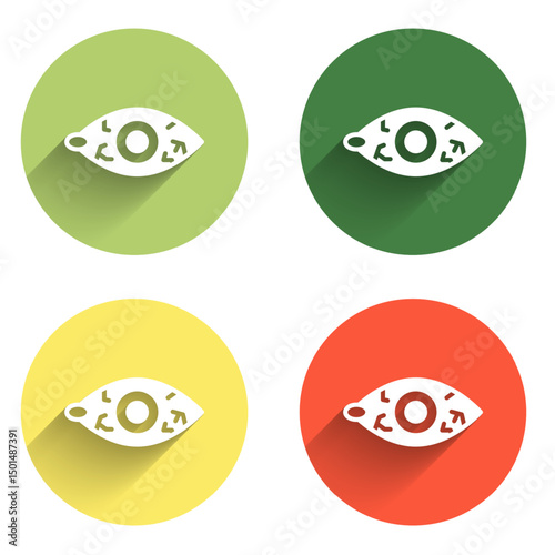 Set Reddish eye due to viral, bacterial or allergic conjunctivitis icon isolated with long shadow background. Color circle button. Vector
