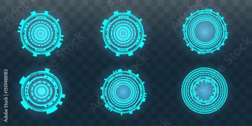 Futuristic HUD elements. Technology banner elements. Round geometric shapes for virtual interface. Vector set.