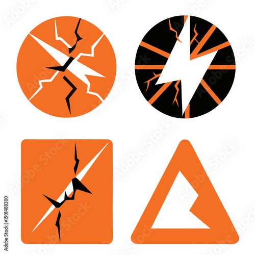 Abstract orange and black crack icons set graphic design