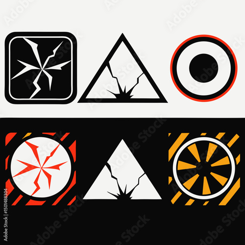 Abstract cracked shapes symbols design elements set
