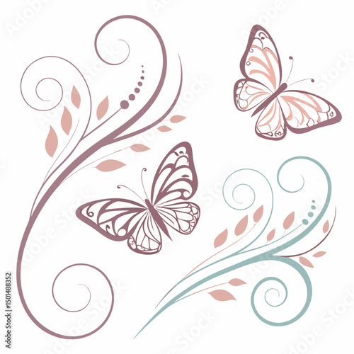 Elegant butterflies and floral swirls design element