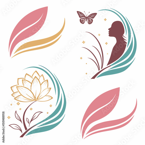Elegant floral design with woman silhouette butterfly and leaves