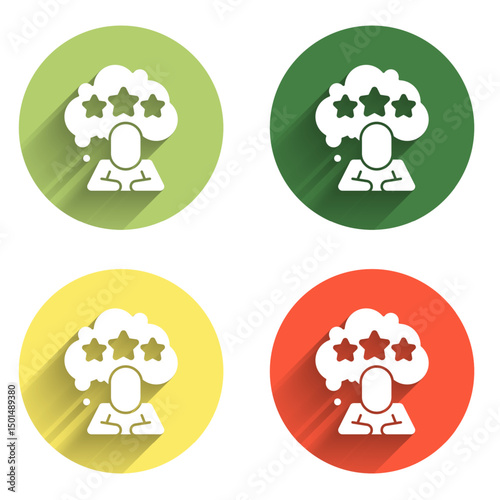 Set Five stars customer product rating review icon isolated with long shadow background. Favorite, best rating, award symbol. Color circle button. Vector