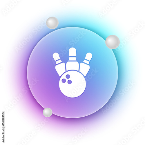 White Bowling pin and ball icon isolated on white background. Sport equipment. Blue and purple gradient circle background. Vector