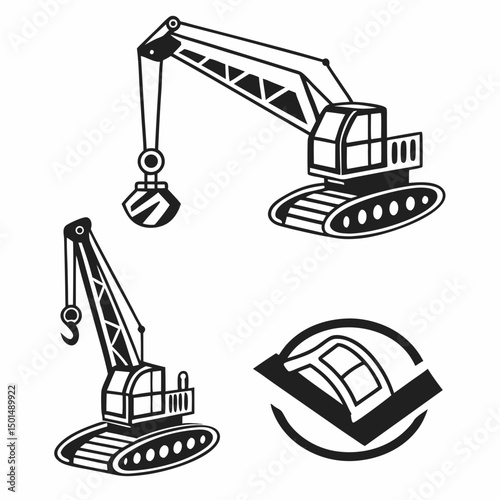 Two crawler cranes heavy equipment construction machinery icons