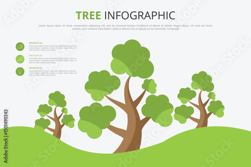 Tree or Infographic of technological or education process with 3 points. Eco Business presentation concept with four options. Template of tree, info chart or diagram.