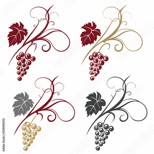 Elegant grapevine design with swirls and clusters of grapes in various colors
