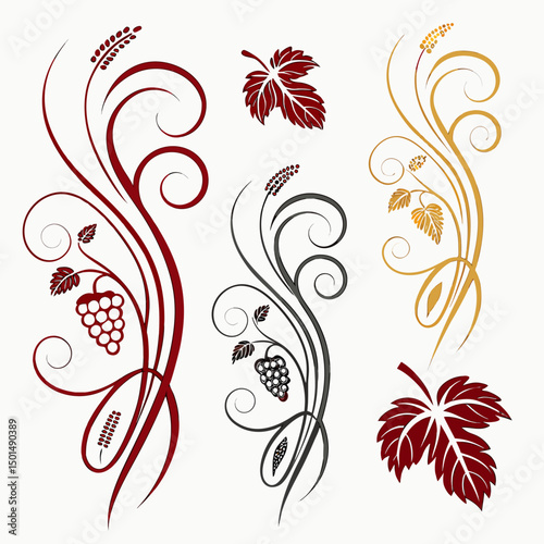 Elegant grapevine swirls autumnal design elements
