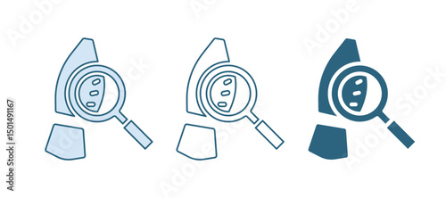 Blue Magnifying glass with footsteps icon isolated on white background. Detective is investigating. To follow in the footsteps. Vector
