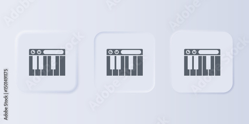 Grey Music synthesizer icon isolated on grey background. Electronic piano. Set icons in square buttons. Vector