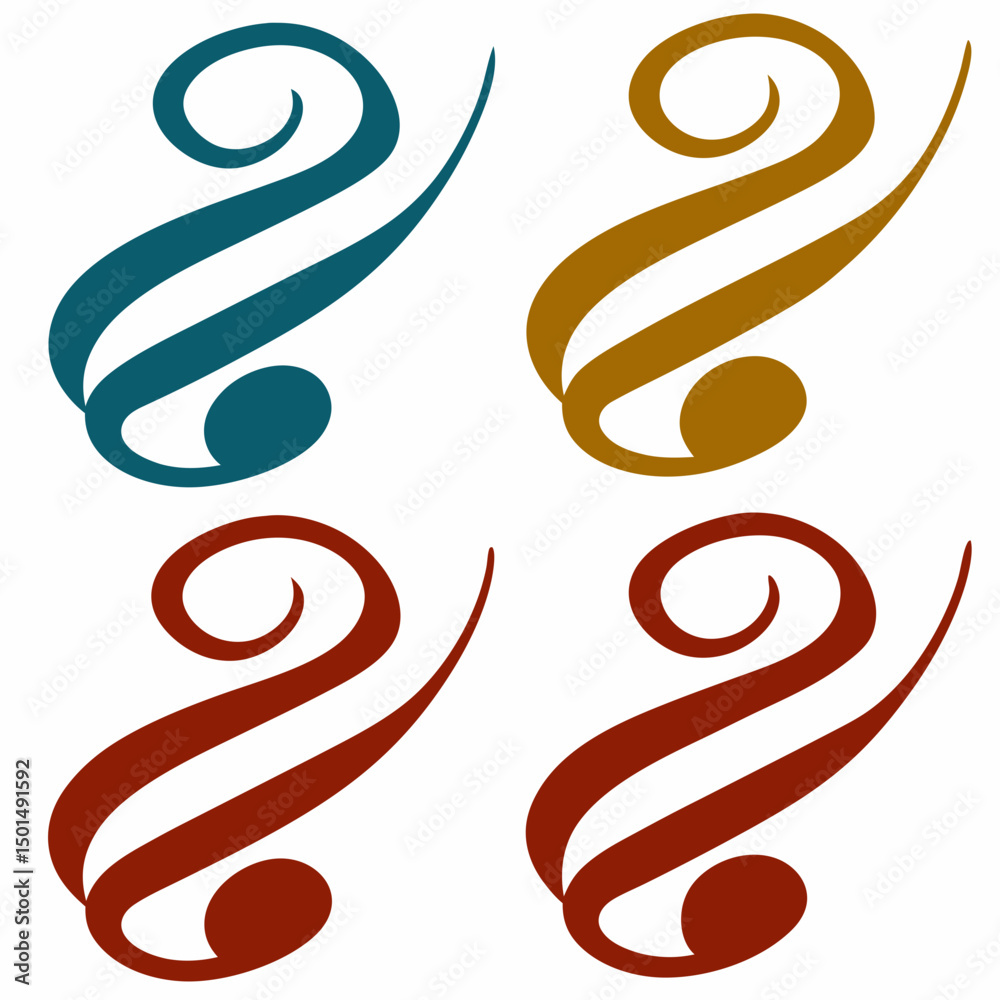 Obraz premium Elegant swirls design elements four colors teal gold red brown