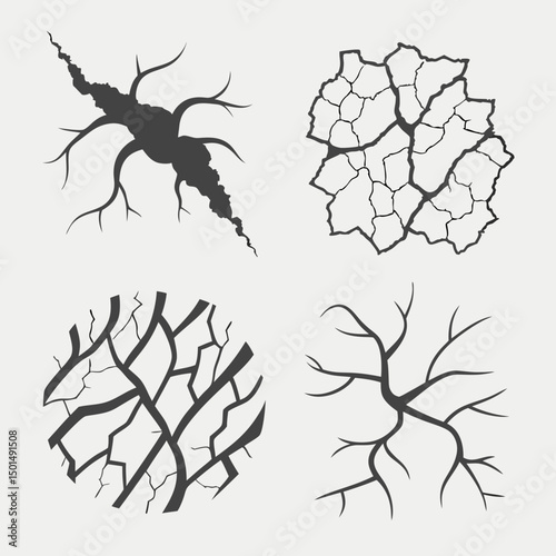 Four abstract crack patterns design elements vector illustration