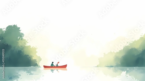 Couple kayaking on calm lake at sunrise