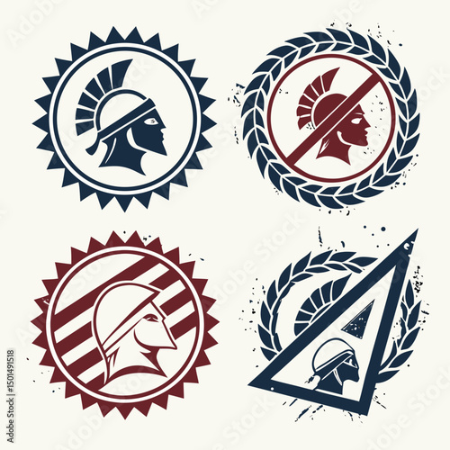 Spartan helmet icons set vintage style graphic design elements