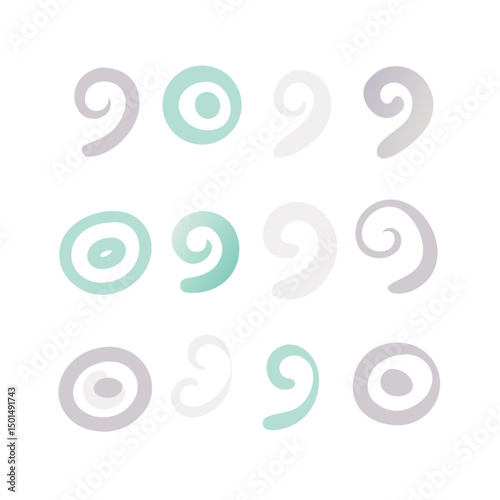 Twelve pastel swirl designs isolated on white background perfect for design projects