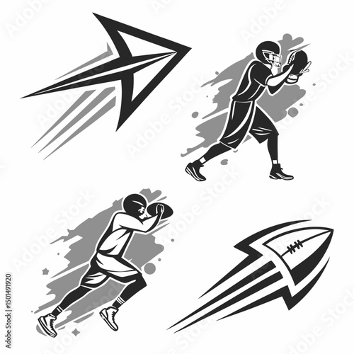 Professional american football player action graphics pack transparent background