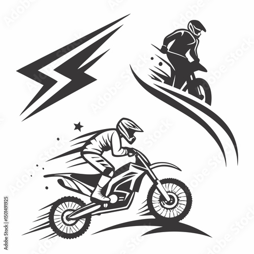 Professional motocross riders vector graphics, isolated cutouts, transparent background