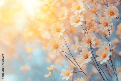 The blooming flowers are beautiful the field of colors Daisy field on a clear day Daisies come in white and yellow and surrounded by green grass surrounded by green nature and shin