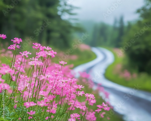 Vibrant wild radish flowers blooming beside a country road, spring, roadside, flora  high resolution   for isolate image