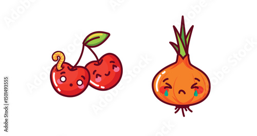 Set Vegetables and fruits funny stickers