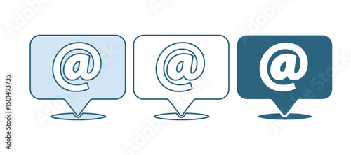 Blue Mail and e-mail on speech bubble icon isolated on white background. Envelope symbol e-mail. Email message sign. Vector