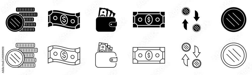 Flat currency icon set including dollar, euro, pound, yen, and rupee symbols in modern minimal style for finance, banking, mobile apps, and business-related user interface and digital designs Flat currency icon set including dollar, euro, pound, yen, and rupee symbols in modern minimal style for finance, banking, mobile apps, and business-related user interface and digital designs