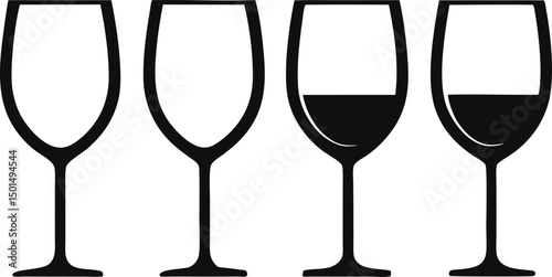 Wine glass and bottle silhouette vector, Set of drinks glasses vector illustration