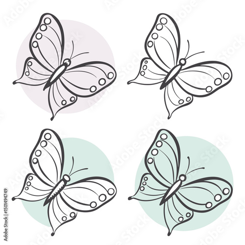 Elegant line art butterflies pastel circles nature design