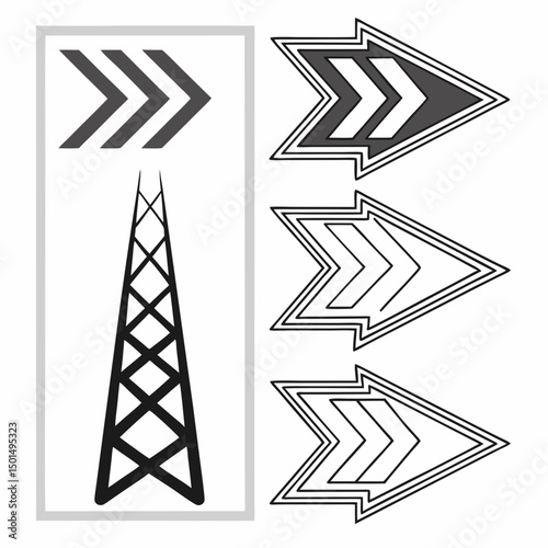 Communication tower icon with triple arrow directional graphic