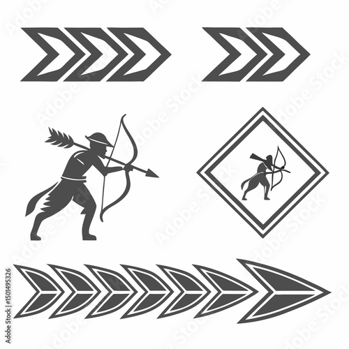 Archer silhouettes arrows tribal design elements vector illustration