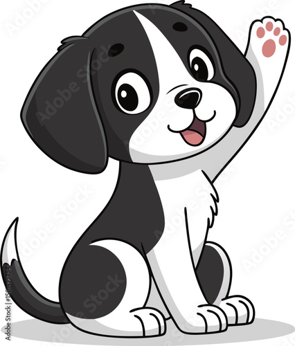 Adorable cartoon dog waving happily with a friendly expression.