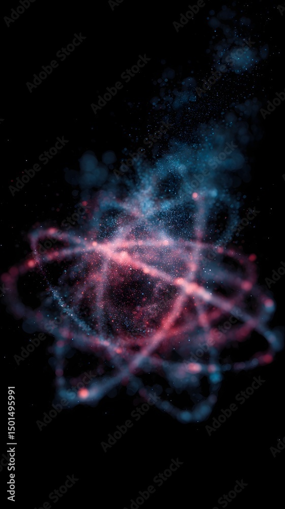 Digital particles forming a rotating atom structure Digital particles forming a rotating atom structure