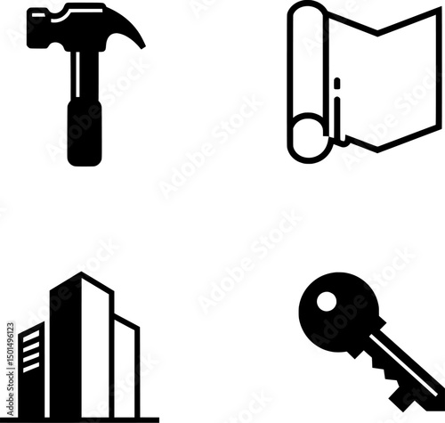 Real Estate and Construction Set of Icons in Black and White