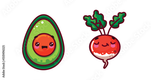 Set Vegetables and fruits funny stickers